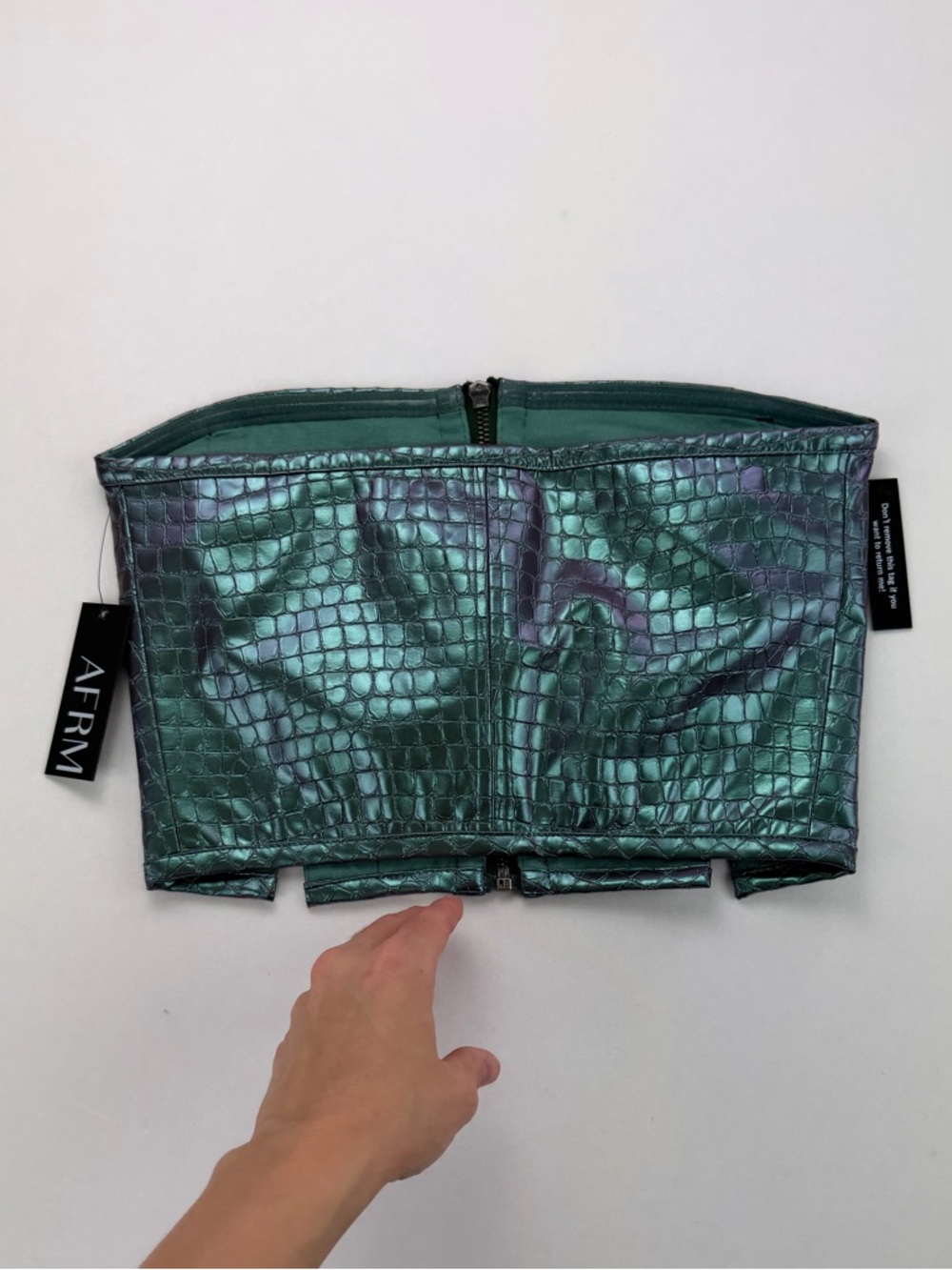 NEW AFRM 2 Piece Heston Croc Embossed Pants & Tube Top in Mermaid Iridescent - Picture 11 of 14